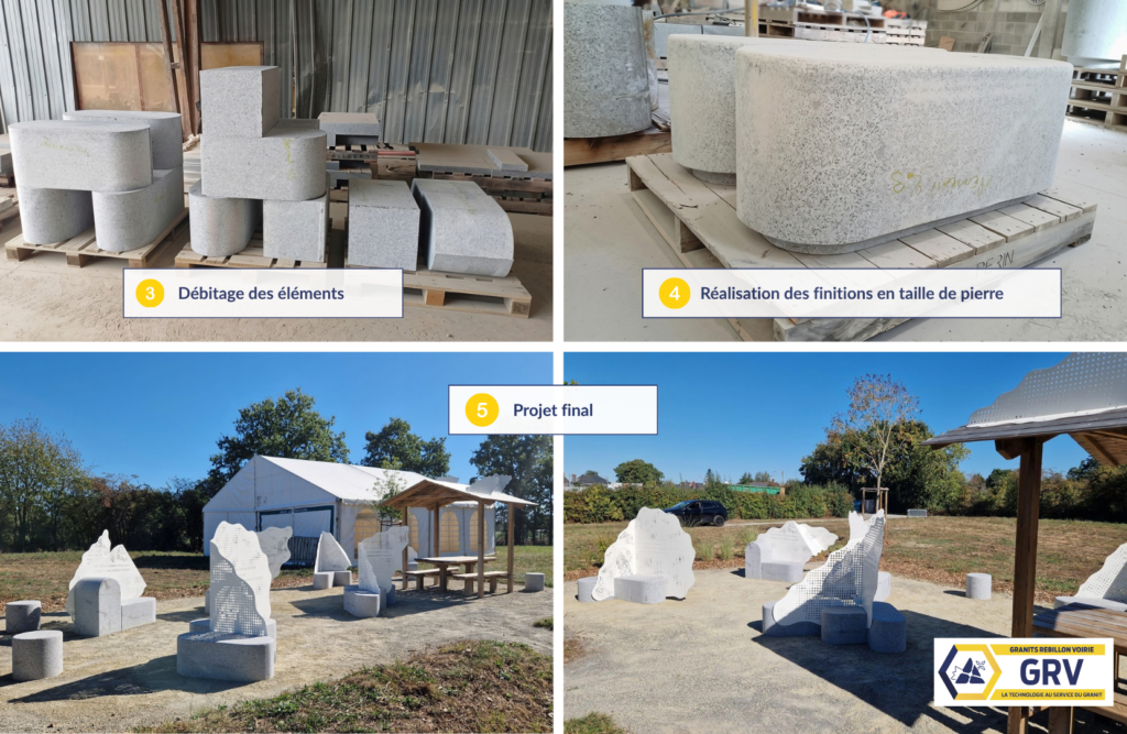 mobilier urbain bancs granit rebillon voirie bretagne bleu de louvigné dalle pavés bordures